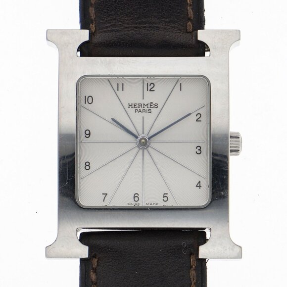 WATCH HERMES HH1.510 Big H Watch Silver SS/leather QZ - Picture 1 of 6